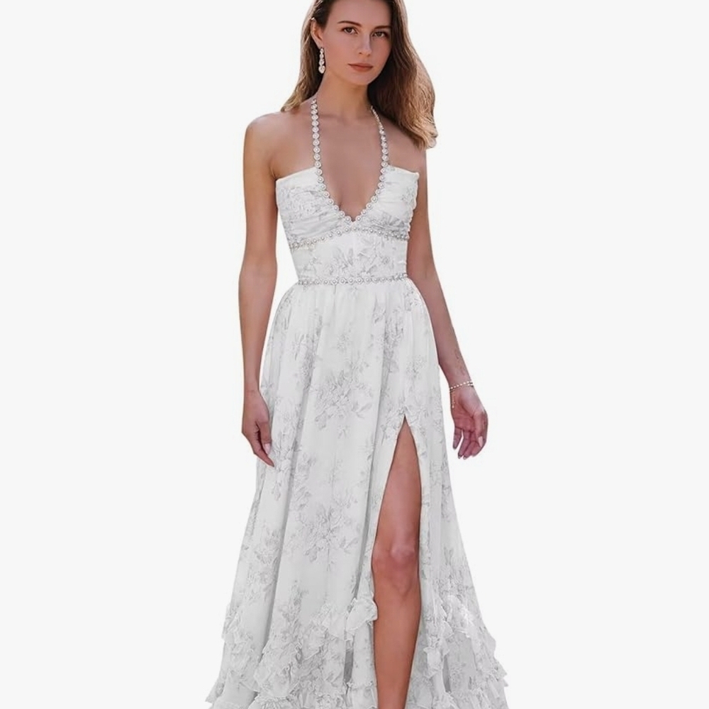 Floral Dress for Women Pearl Corset Chiffon Ruffles